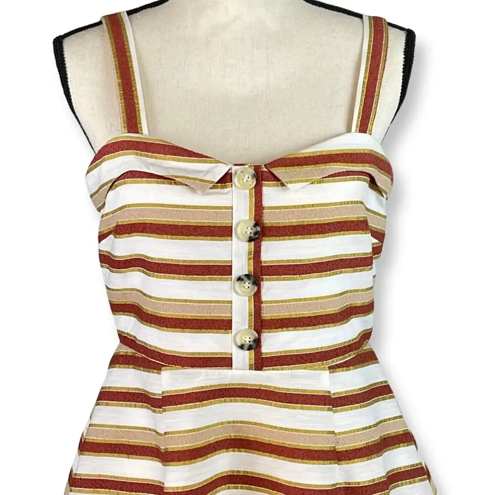 Mi Ami Retro Striped Sleeveless Fit and Flare Knee Length Dress Lined Medium